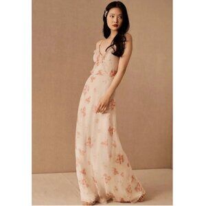NWT BHLDN CLARE PINK SLEEVELESS FLORAL SHEER CHIFFON OVERLAY FORMAL DRESS - 16